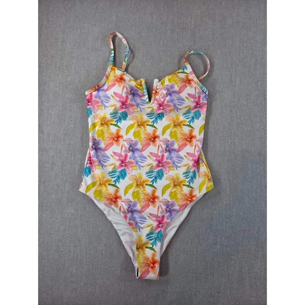 TiNiBiKiNi Women's M Floral Hawaiian One Piece Swimsuit With Adjustable Straps
